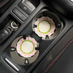 Set of 2 Crochet Car Drink Coaster- Strawberry & Tulip