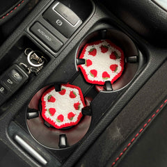 Set of 2 Crochet Car Drink Coaster- Strawberry & Tulip