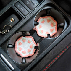 Set of 2 Crochet Car Drink Coaster- Strawberry & Tulip