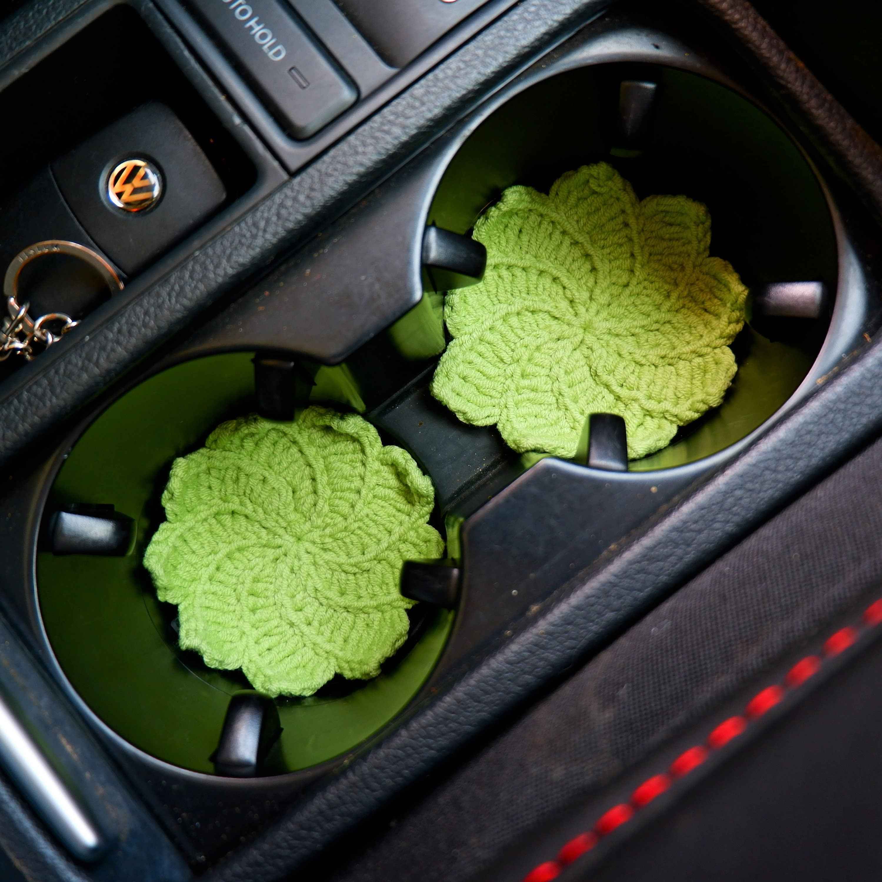Set of 2 Crochet Maple Leaves Car Drink Coasters