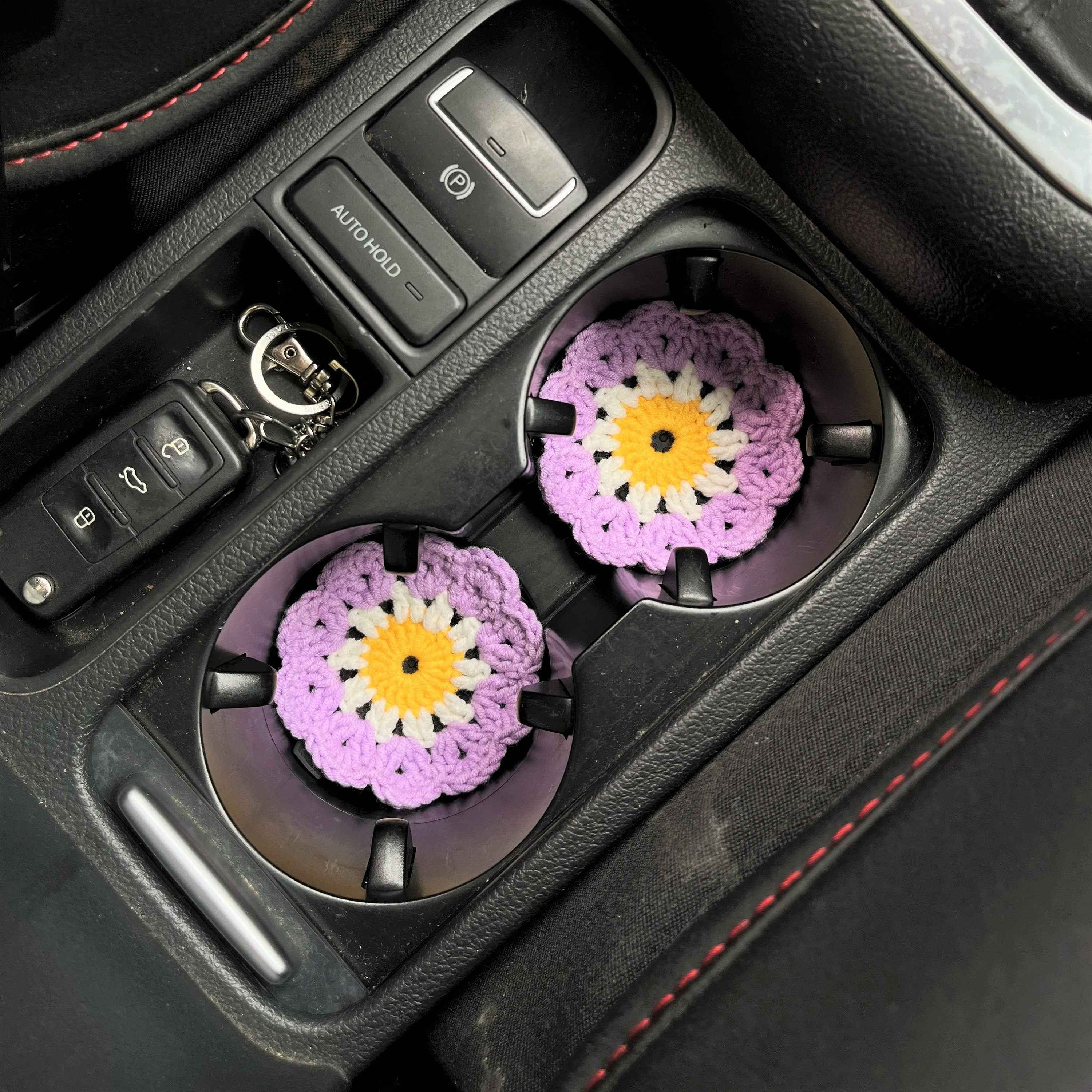 Set of 2 African Flower Square Car Drink Coasters