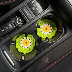 Set of 2 African Flower Square Car Drink Coasters