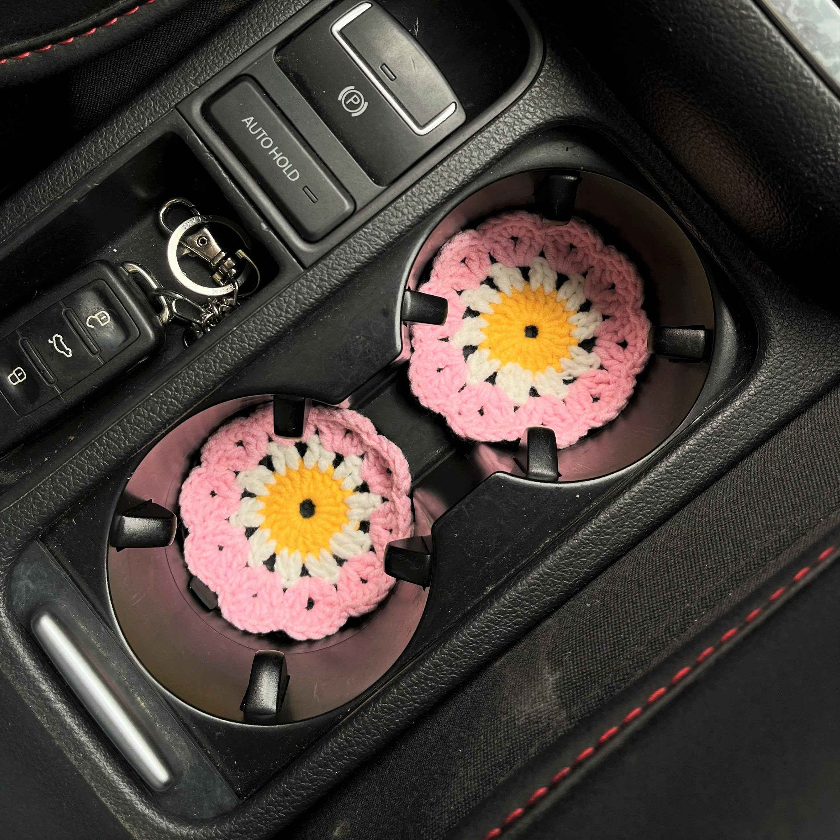 Set of 2 African Flower Square Car Drink Coasters