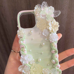 Custom Decoden Phone Case Butterfly & Rose & Pearl