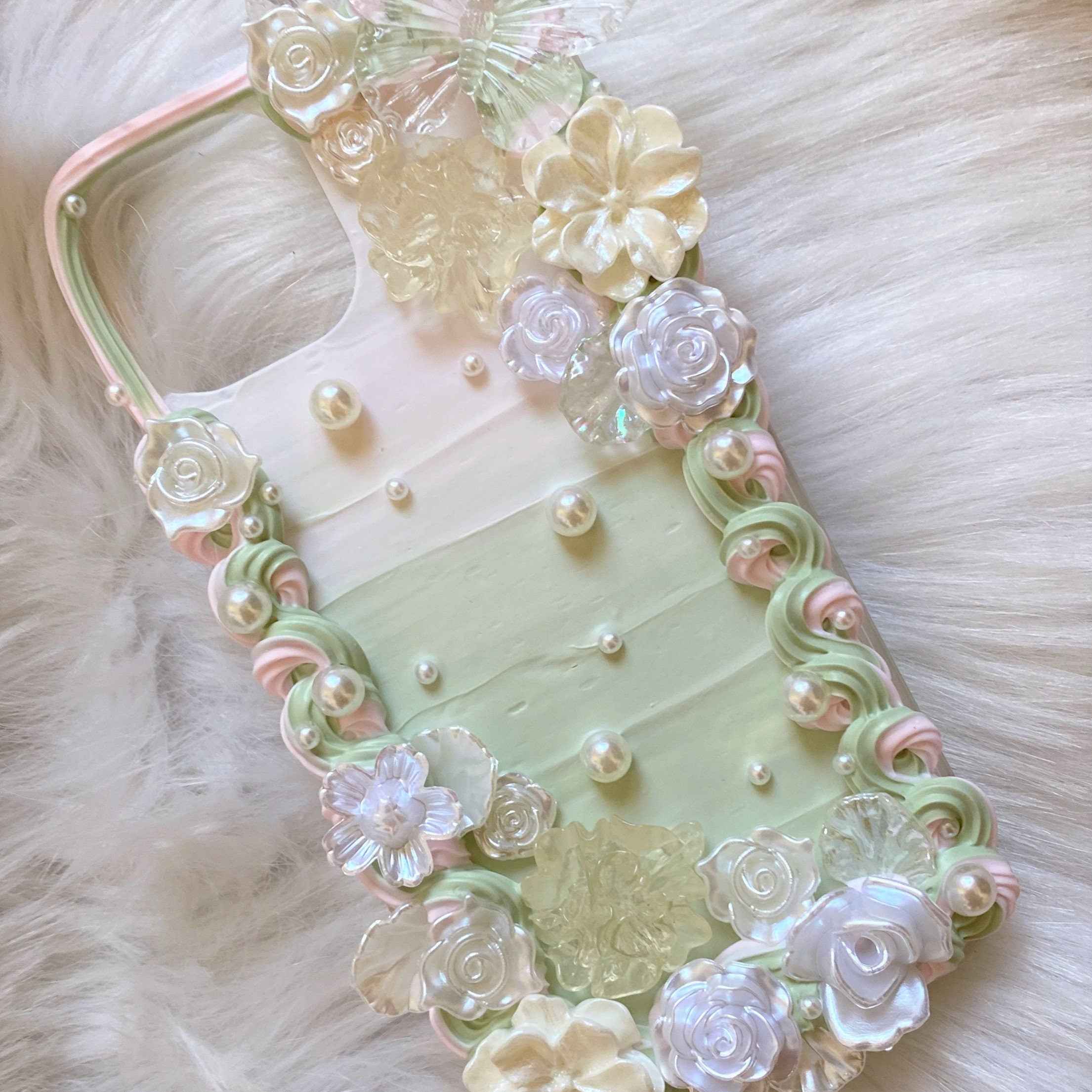 Custom Decoden Phone Case Butterfly & Rose & Pearl