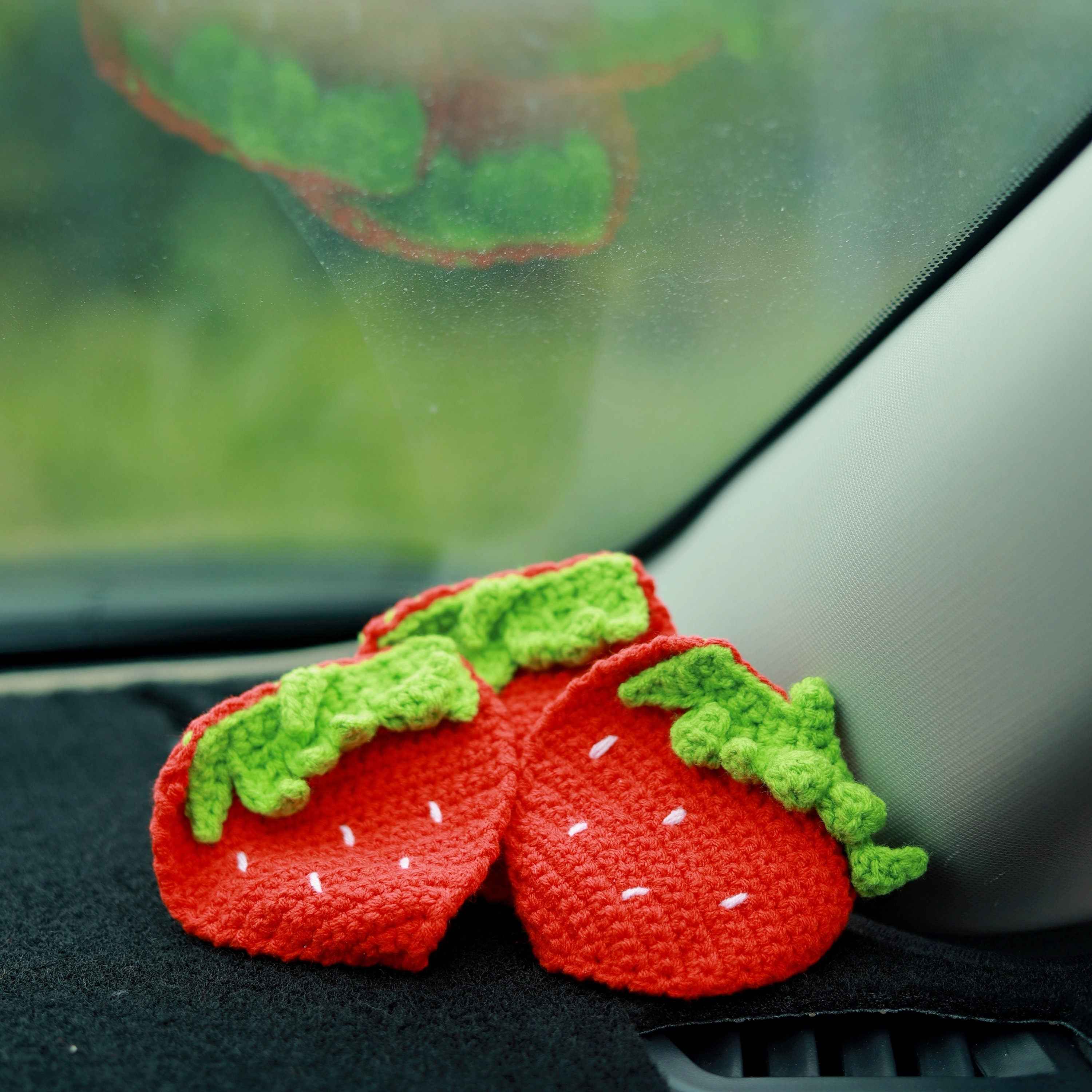 Set of 2 Crochet Strawberry Coasters