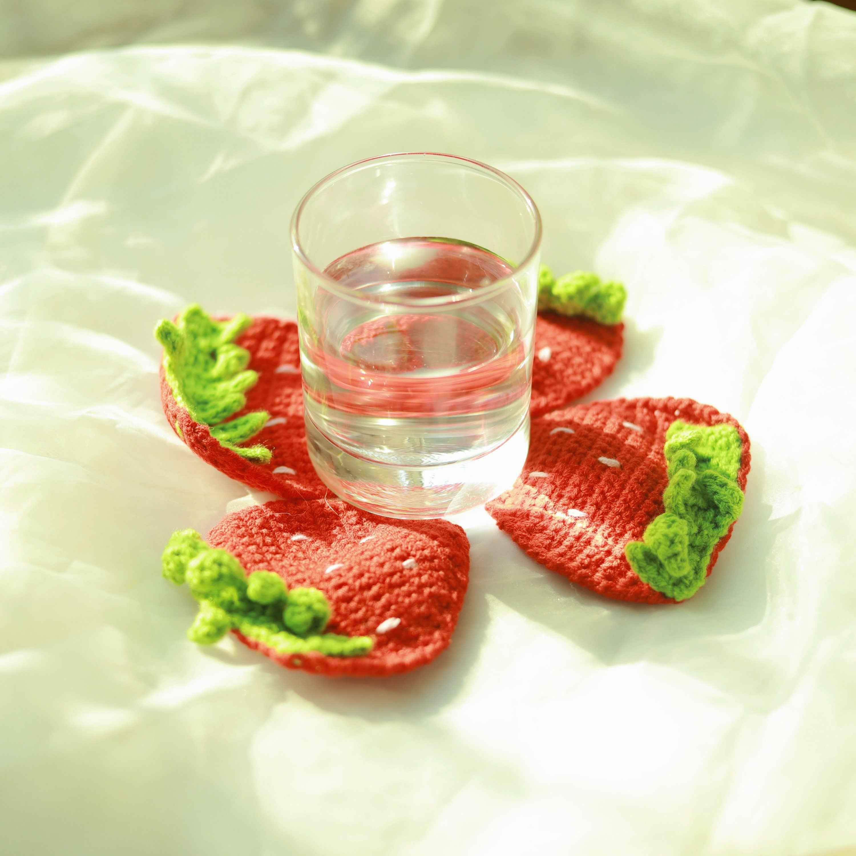 Set of 2 Crochet Strawberry Coasters