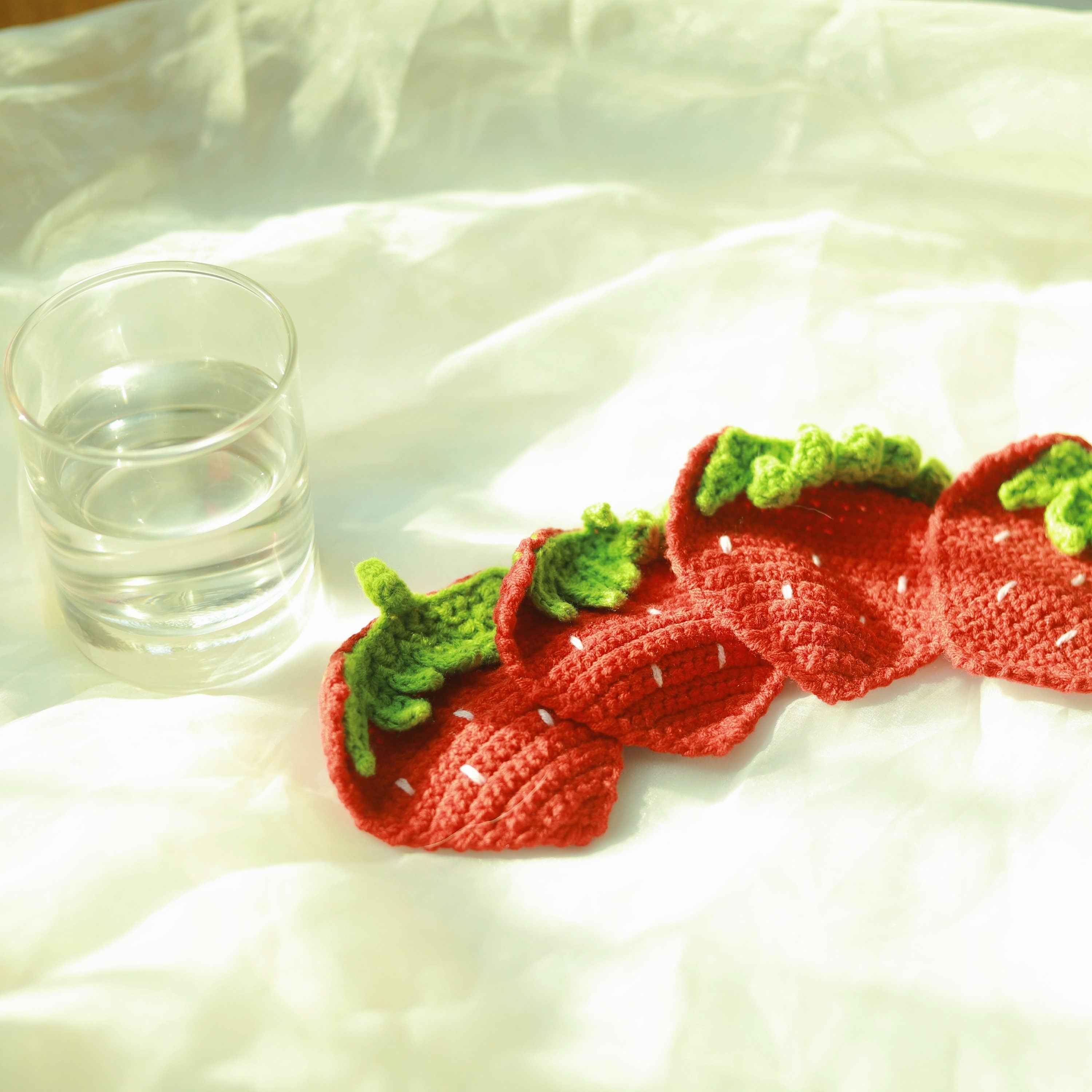 Set of 2 Crochet Strawberry Coasters