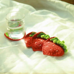 Set of 2 Crochet Strawberry Coasters