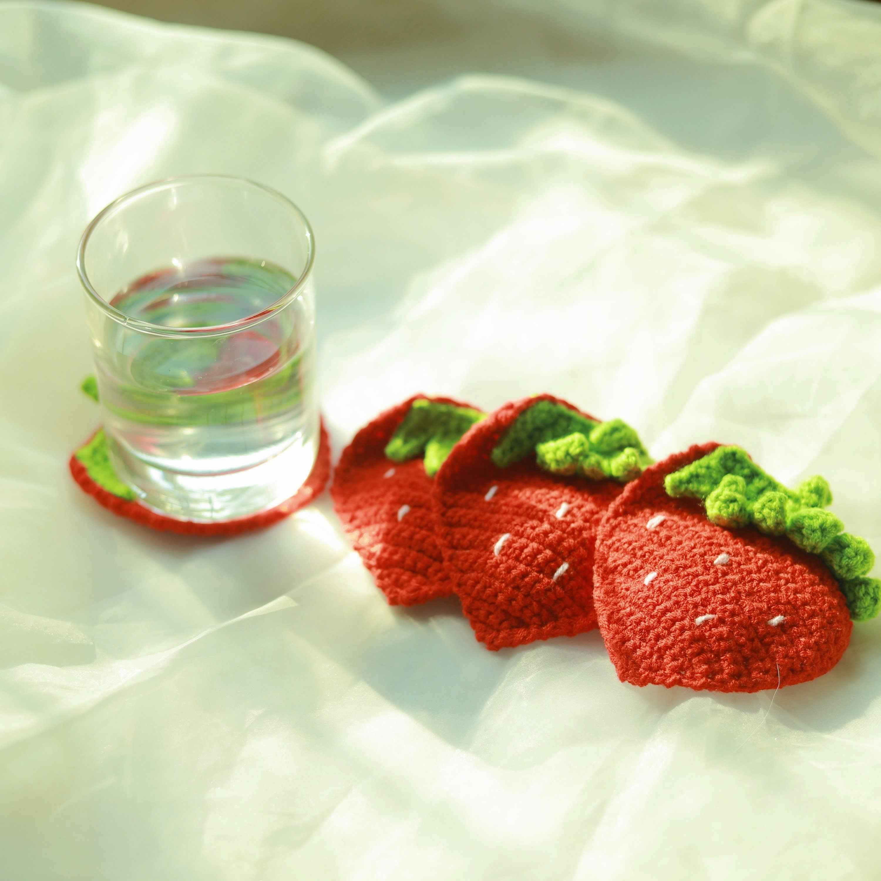 Set of 2 Crochet Strawberry Coasters