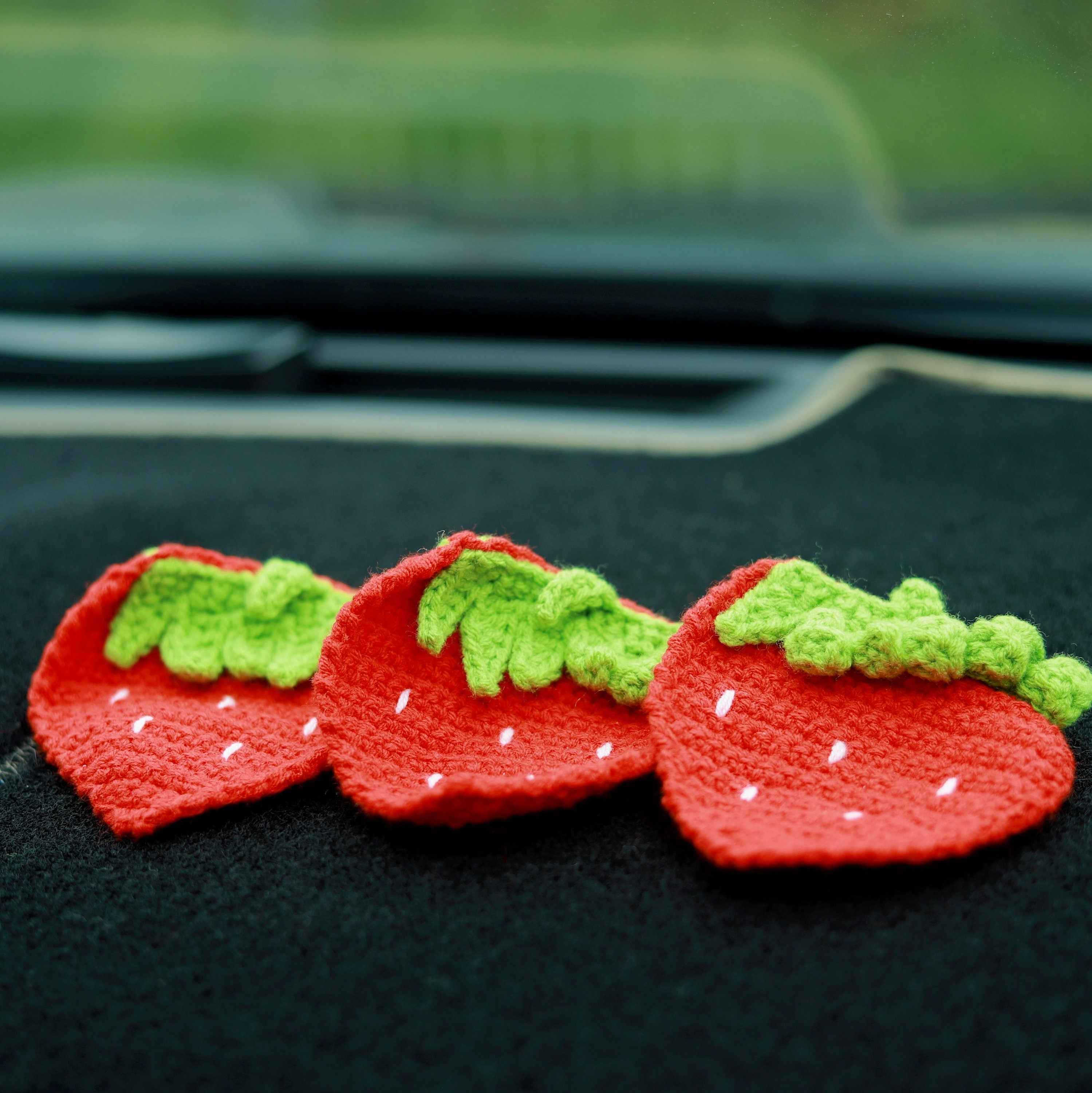 Set of 2 Crochet Strawberry Coasters