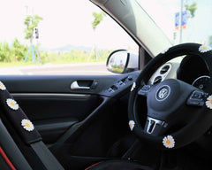 Ice Silk Steering Wheel Cover, Daisy Embroidery Patch Steering Wheel Cover, Cute Car Interior Accessory for Women, Boho Steering Wheel Cover