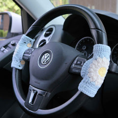 Adjustable Steering Wheel Cover, Crochet Daisy Steering Wheel Cover, Cute Car Interior Accessory for Women, Boho Steering Wheel Cover
