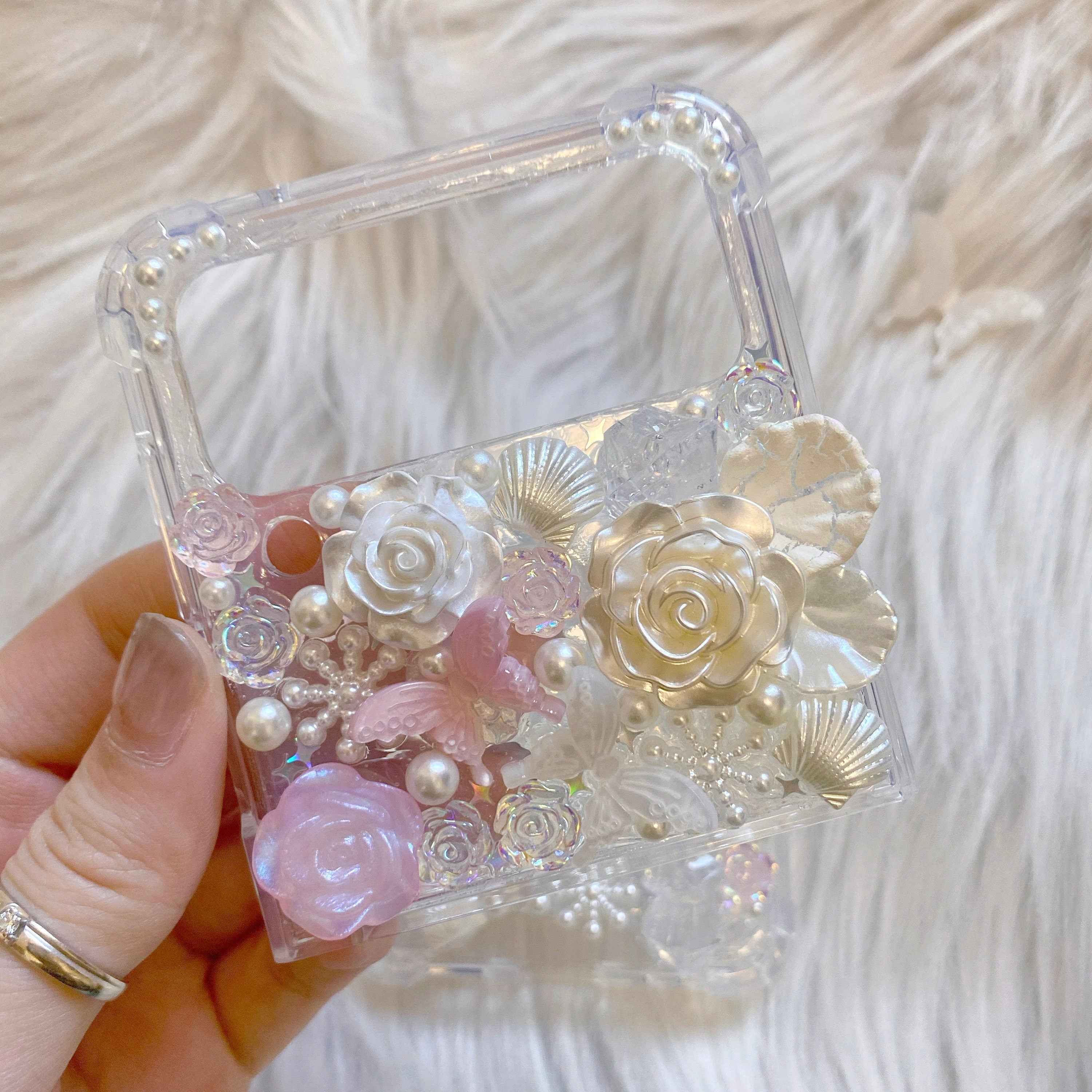 Custom Decoden Phone Case Butterfly & Rose & Pearl