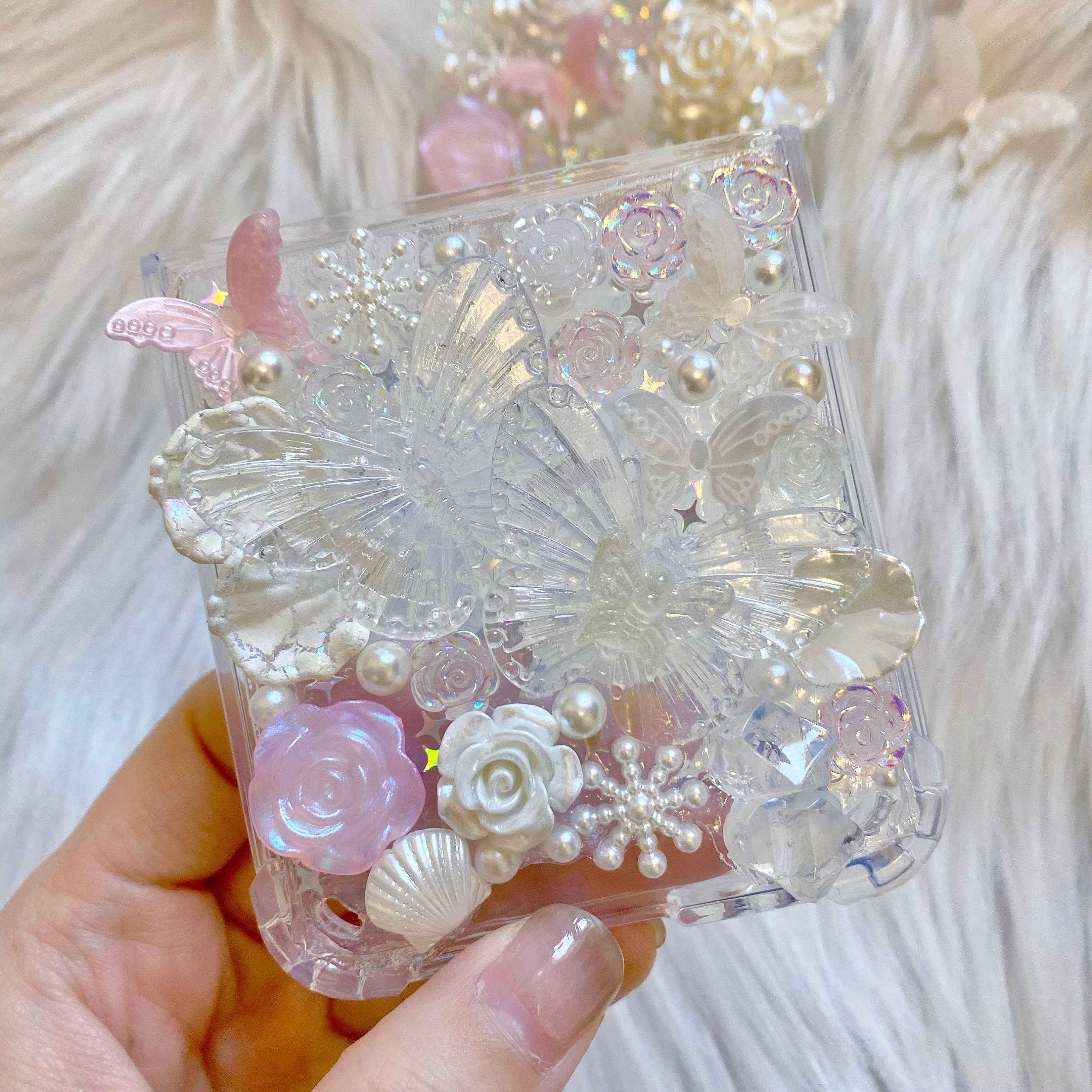 Custom Decoden Phone Case Butterfly & Rose & Pearl
