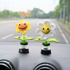 Crochet Sunflower/Daisy Car Dashboard Decor, Smiley Daisy Car Accessories for Women, Cute Car Accessories interior, Car Air Freshener
