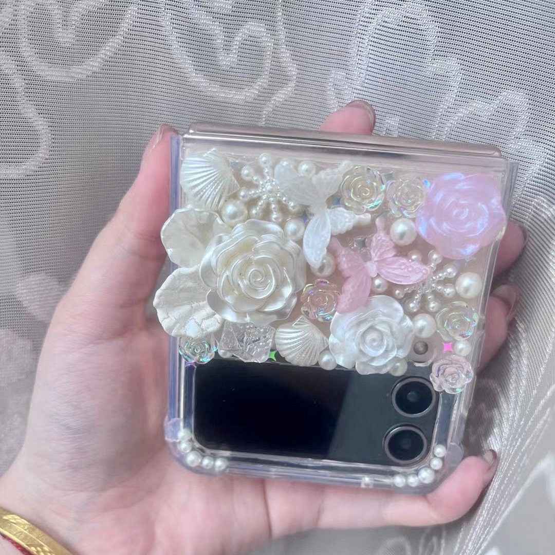 Custom Decoden Phone Case Butterfly & Rose & Pearl