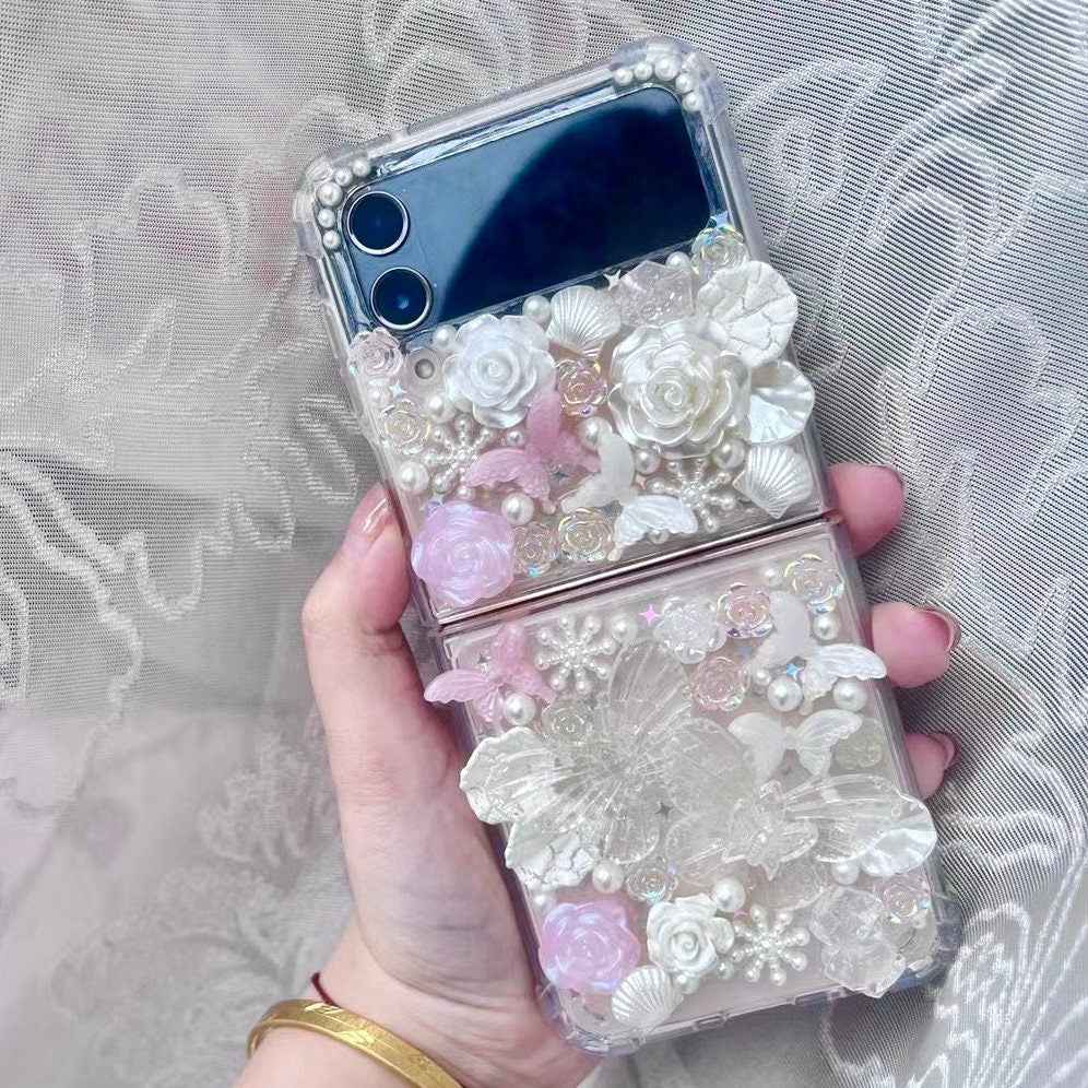 Custom Decoden Phone Case Butterfly & Rose & Pearl