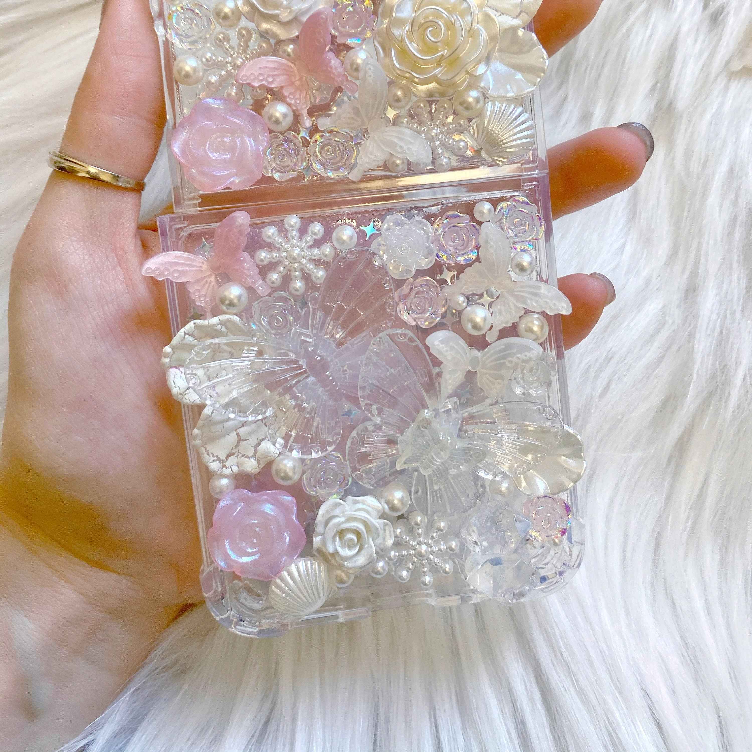 Custom Decoden Phone Case Butterfly & Rose & Pearl