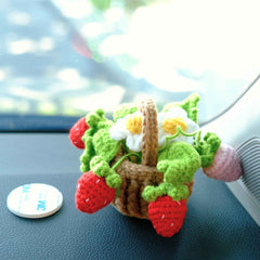 Crochet Strawberry/Daisy/Forget Me Not Car Accessory, Flower Basket Car Dashboard Decor, Boho Car Interior Accessory, Christmas Gift for Her