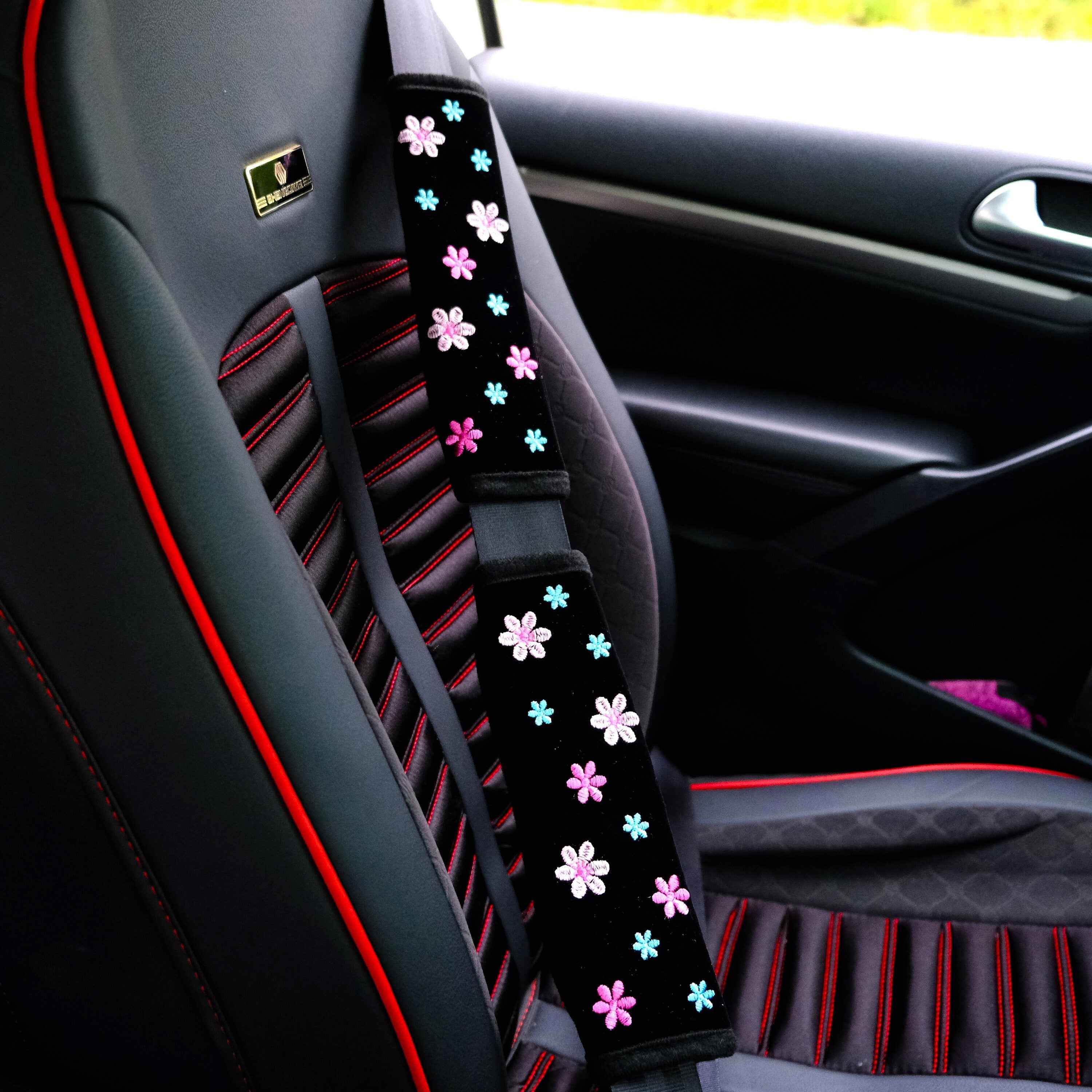 Pink Flower Embroidered Steering Wheel Cover, Elastic Steering Wheel Cover, Boho Steering Wheel Cover for Women, Cute Steering Wheel Cover