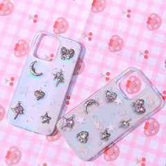 Bling Moon & Stars 3D Phone Case, Resin Phone Case, Glitter iPhone Case, Cute Phone Case for iPhone 12/13/14/15 Pro Max, OnePlus, Galaxy