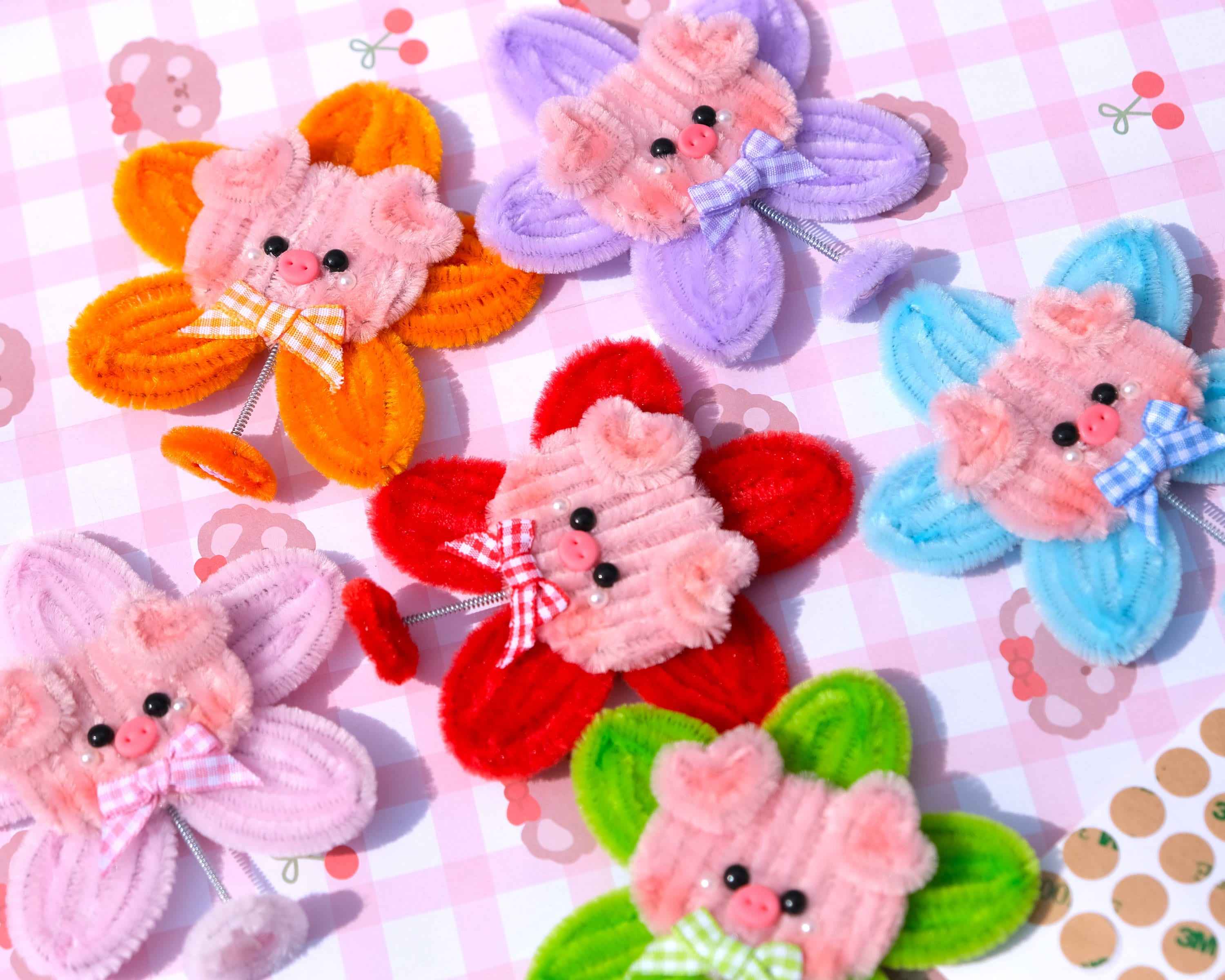 3pcs Chenille Piggy Flower Car Accessory, Cute Rainbow Flower Bobblehead Car Dashboard Decor, Cute Car Accessories Interior, Christmas Gift