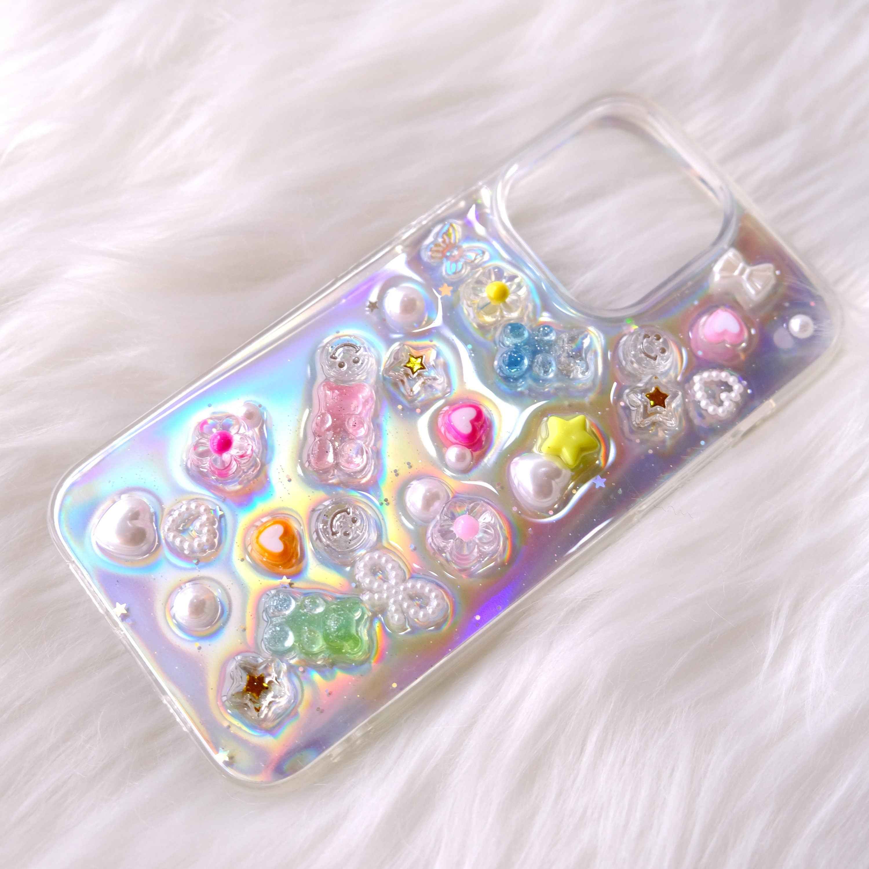 Bling Gummy Bear/Daisy 3D Phone Case, Resin Phone Case, Glitter iPhone Case, Cute Phone Case for iPhone 12/13/14/15 Pro Max, OnePlus, Galaxy