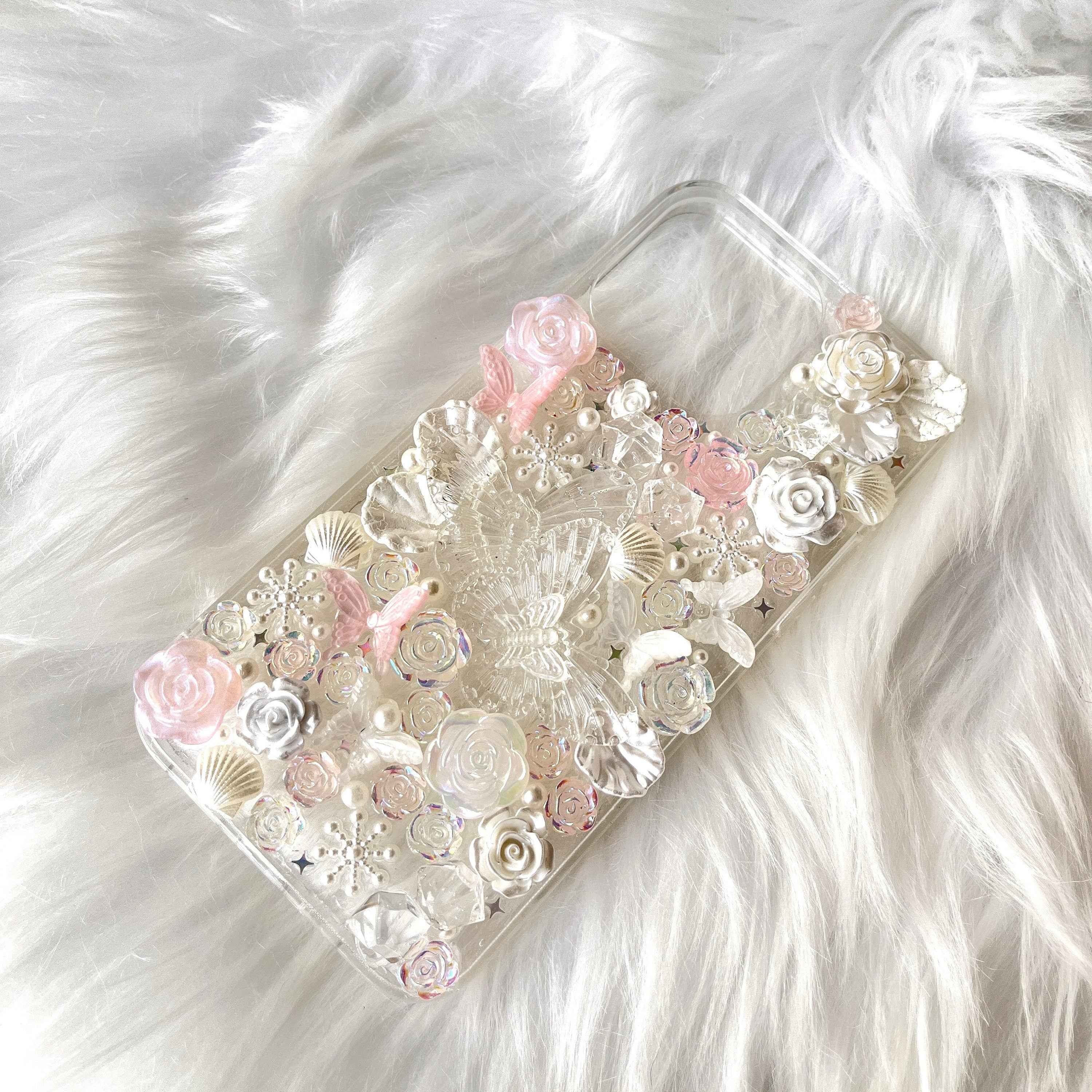 Custom Decoden Phone Case Butterfly & Rose & Pearl