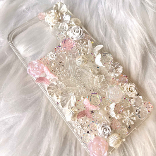 Custom Decoden Phone Case Butterfly & Rose & Pearl