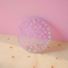 Set of 2 Glitter Car Drink Coasters Daisy & Sakura & Hearts