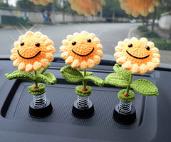 Crochet Car Dashboard Accessories- Smiley Sunflower