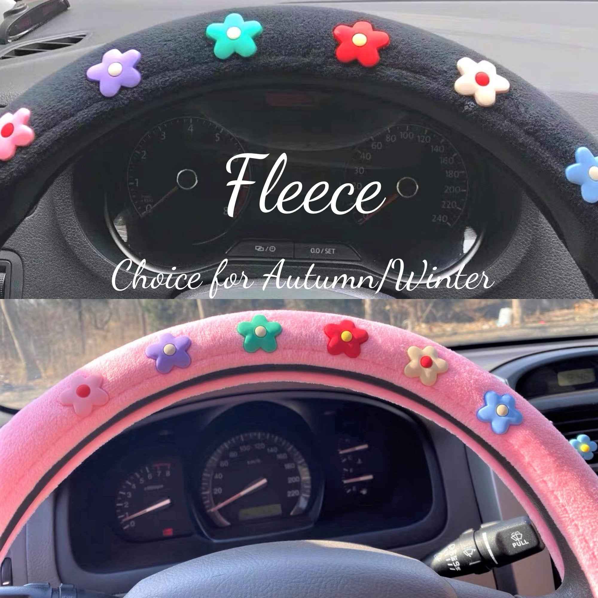 Fleece/Ice Silk Steering Wheel Cover- Daisy