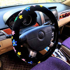 Embroidered Flowers Steering Wheel Cover