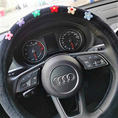 Fleece/Ice Silk Steering Wheel Cover- Daisy
