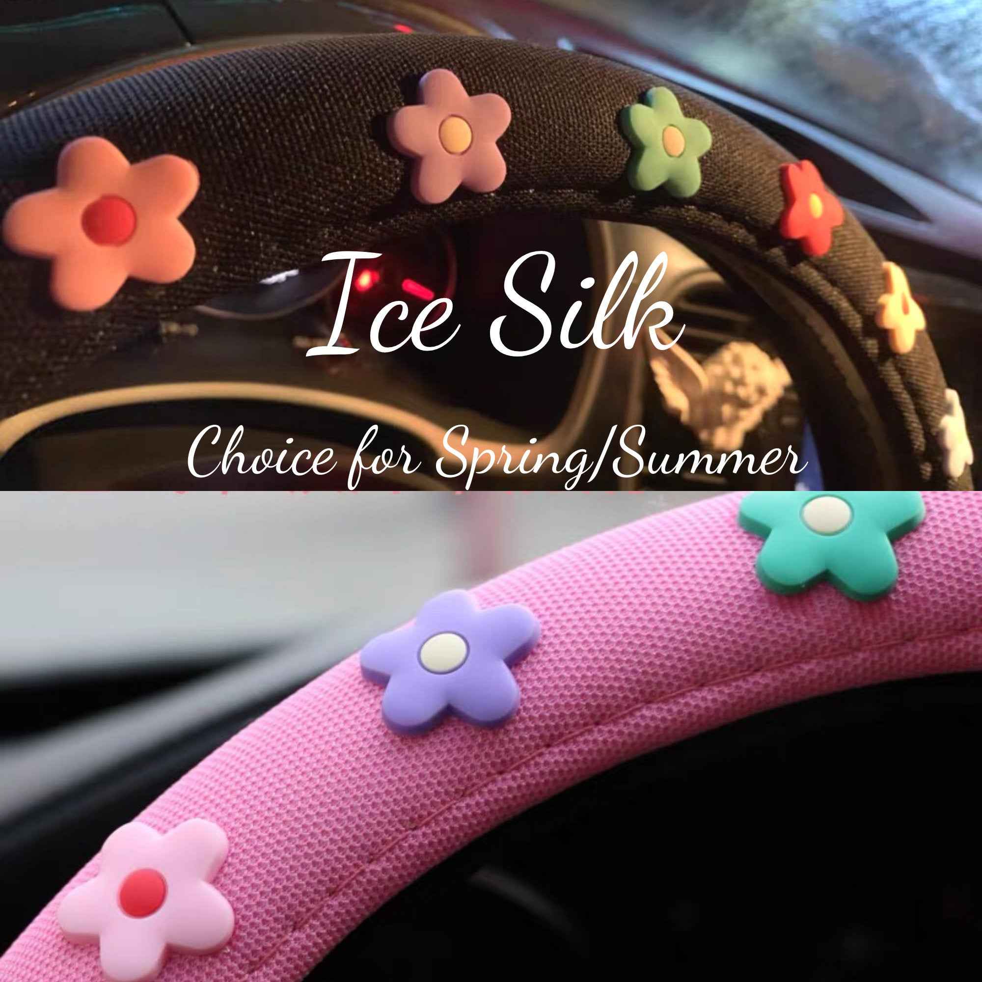 Fleece/Ice Silk Steering Wheel Cover- Daisy