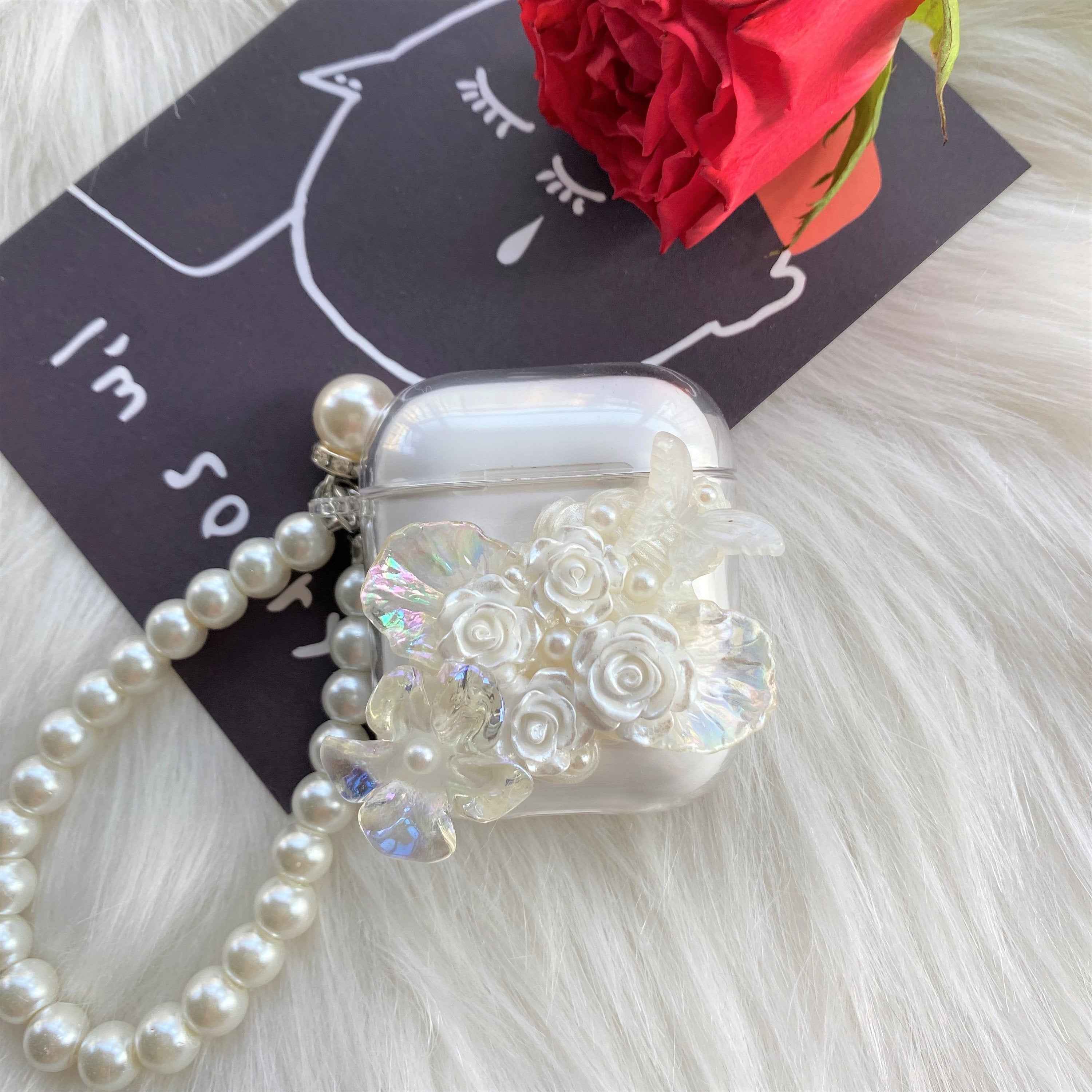 Decoden AirPods Case with Lanyard Roses & Pearls