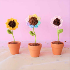 Crochet Mini Sunflower Car Dashboard Accessories- Rainbow/Yellow/Pink