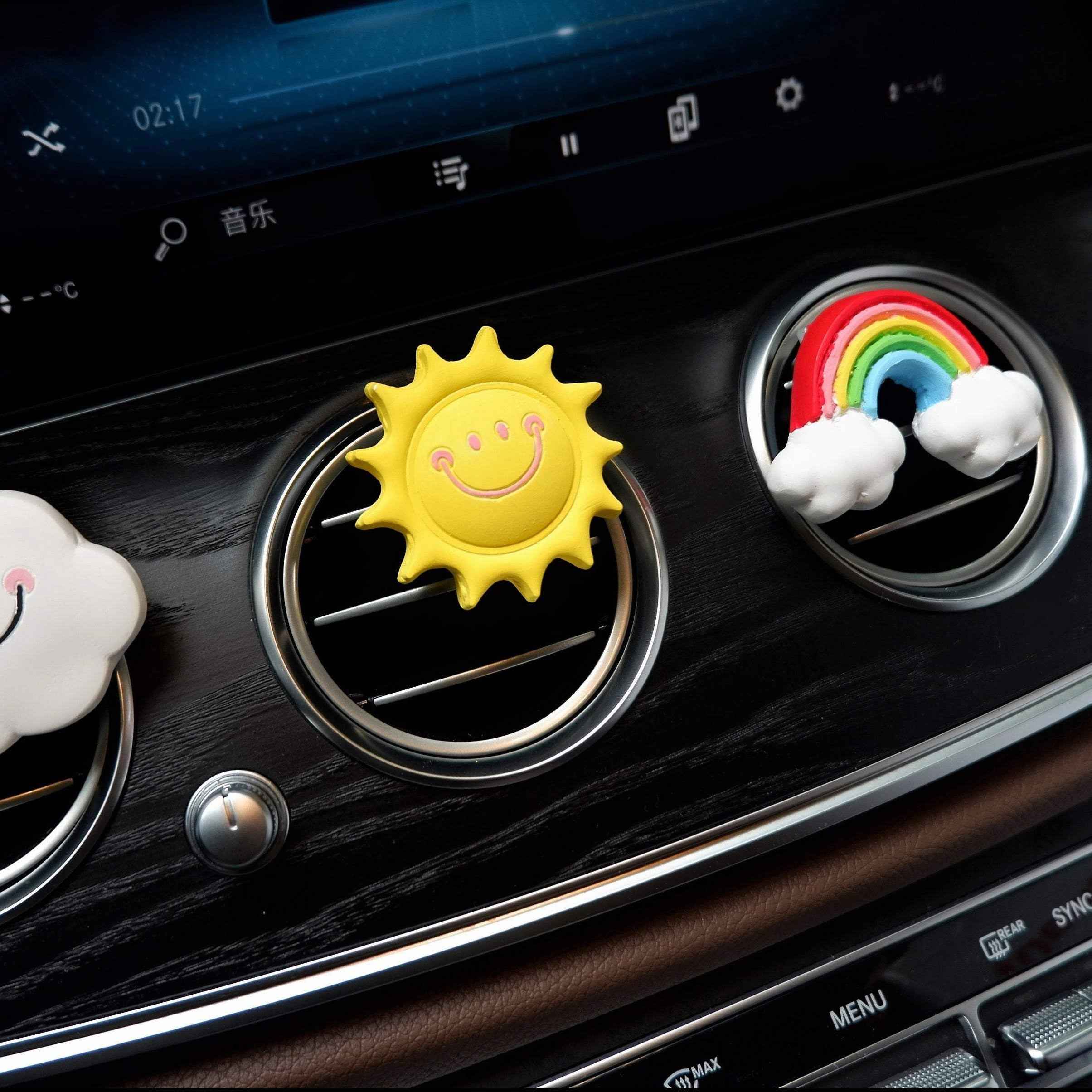 3Pcs Car Vent Clips Air Freshener- Smiley Cloud/Sun/Rainbow