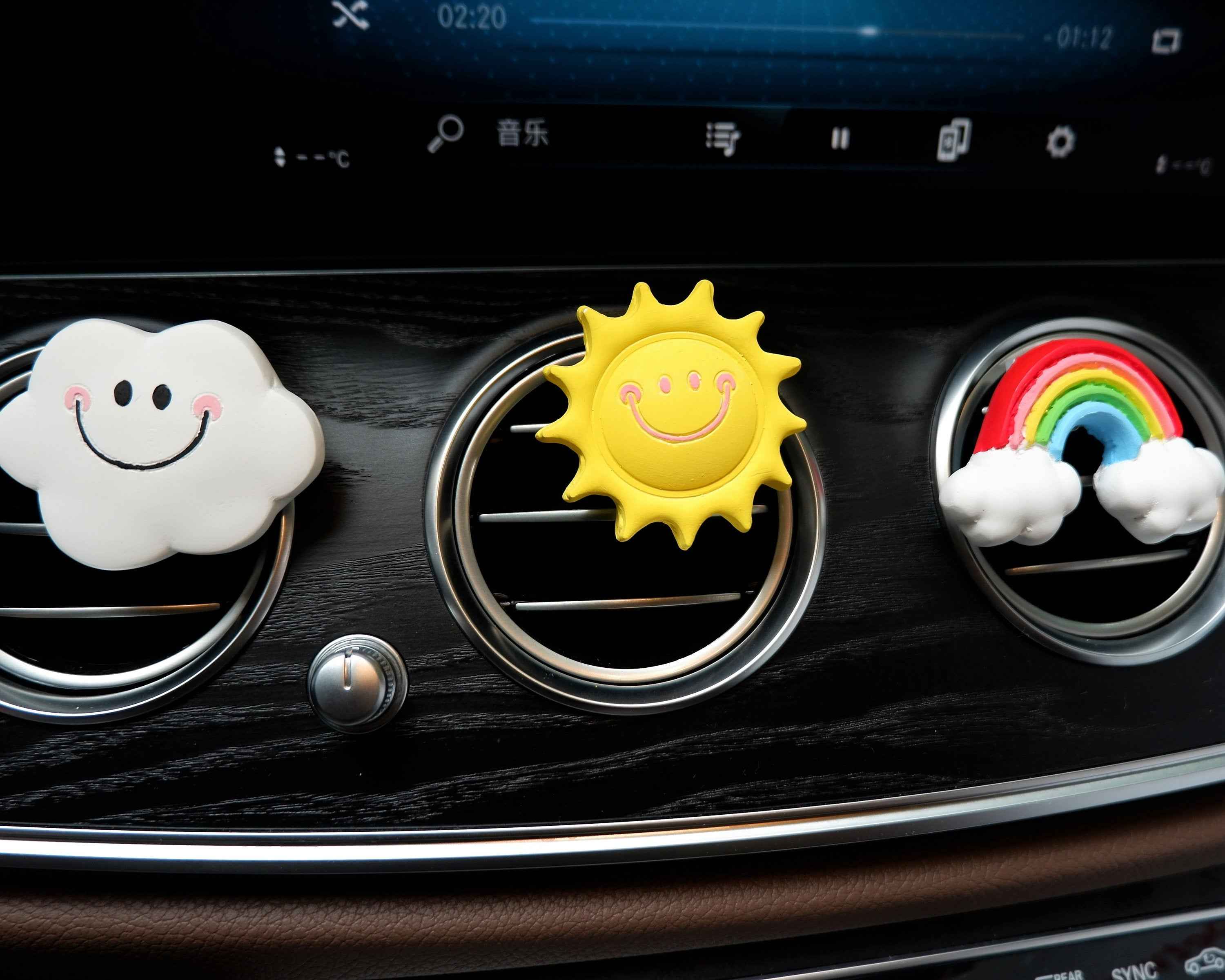 3Pcs Car Vent Clips Air Freshener- Smiley Cloud/Sun/Rainbow