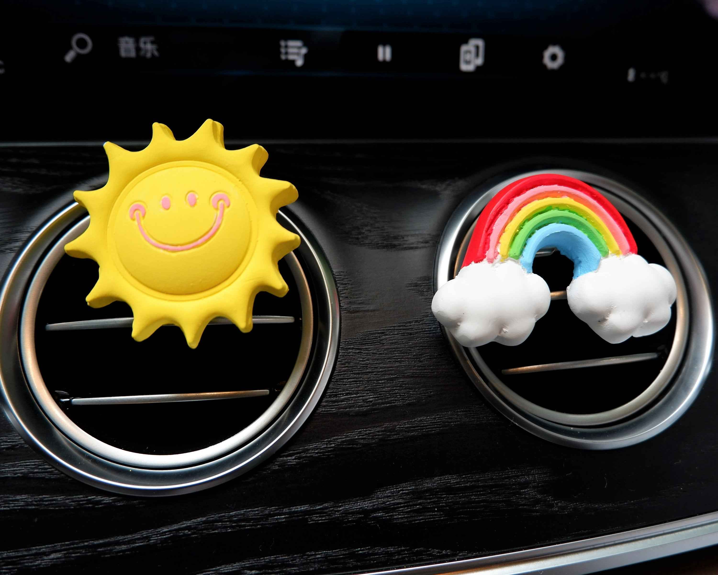 3Pcs Car Vent Clips Air Freshener- Smiley Cloud/Sun/Rainbow