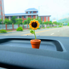 Crochet Mini Sunflower Car Dashboard Accessories- Rainbow/Yellow/Pink