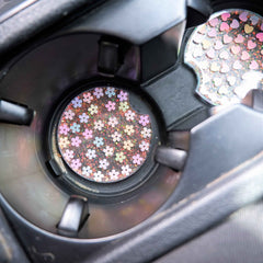 Set of 2 Glitter Car Drink Coasters Daisy & Sakura & Hearts