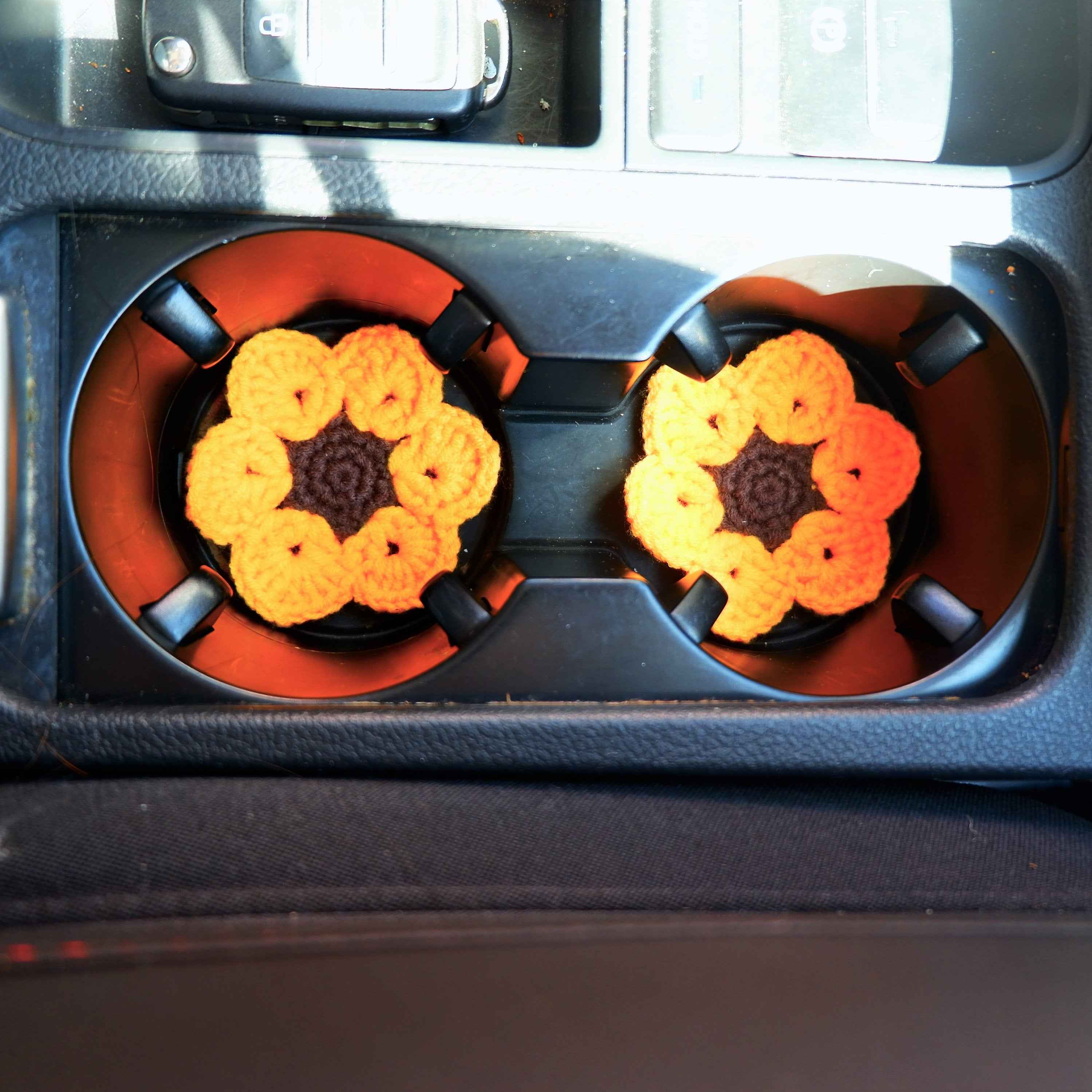 Set of 2 Crochet Sunflower Car Drink Coasters