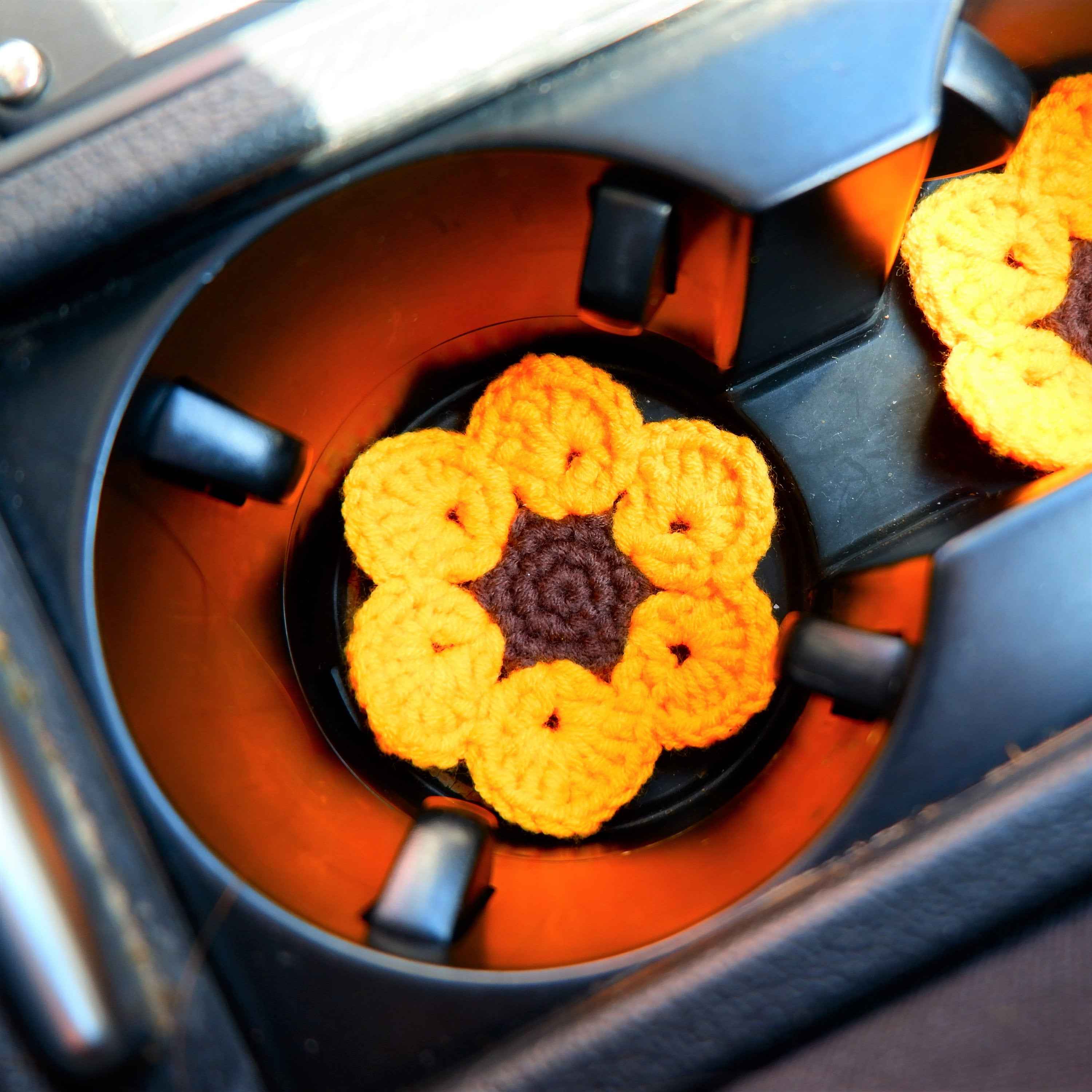 Set of 2 Crochet Sunflower Car Drink Coasters