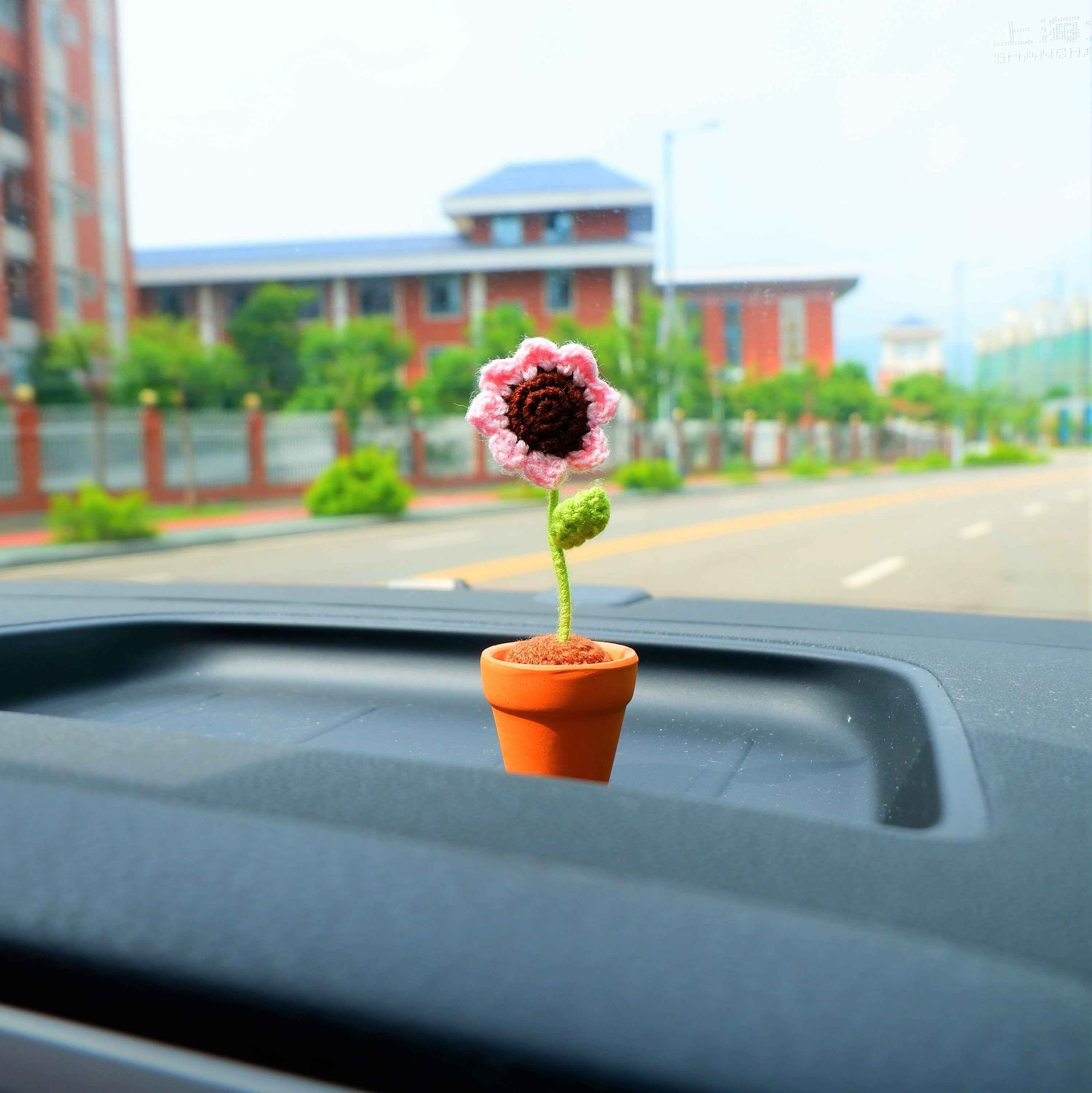 Crochet Mini Sunflower Car Dashboard Accessories- Rainbow/Yellow/Pink