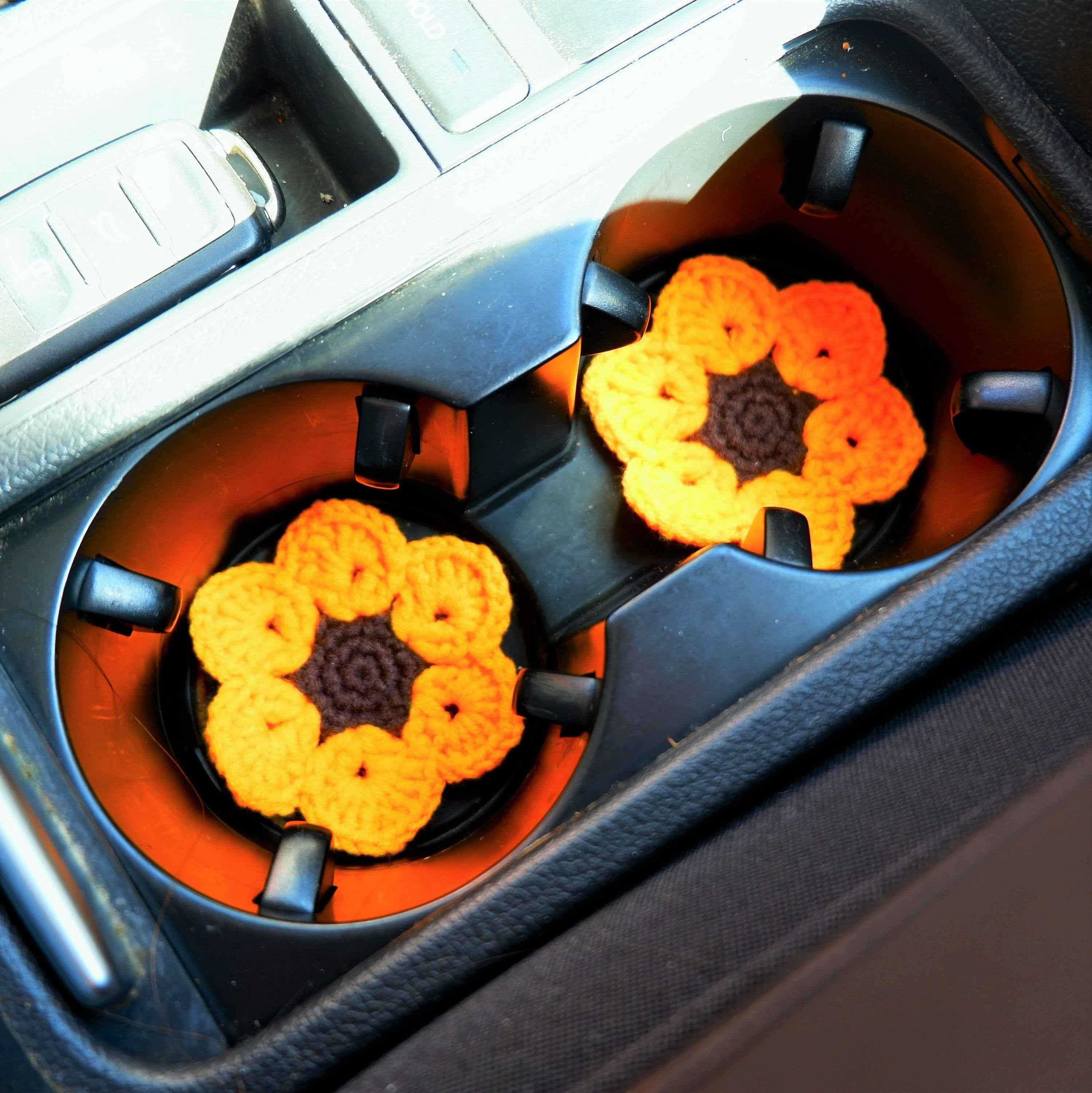 Set of 2 Crochet Sunflower Car Drink Coasters