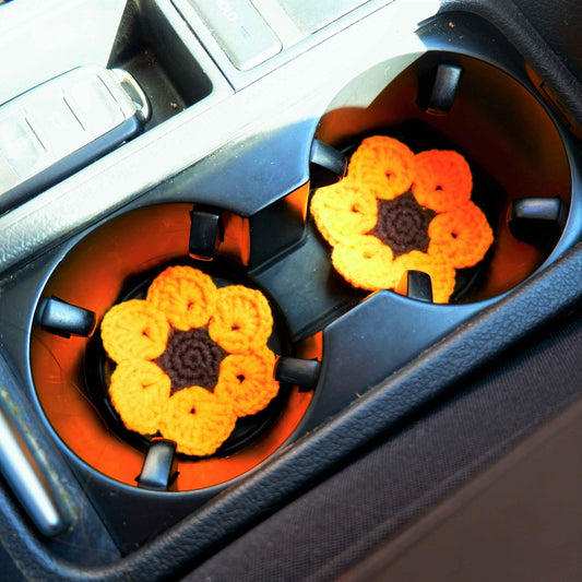 Set of 2 Crochet Sunflower Car Drink Coasters