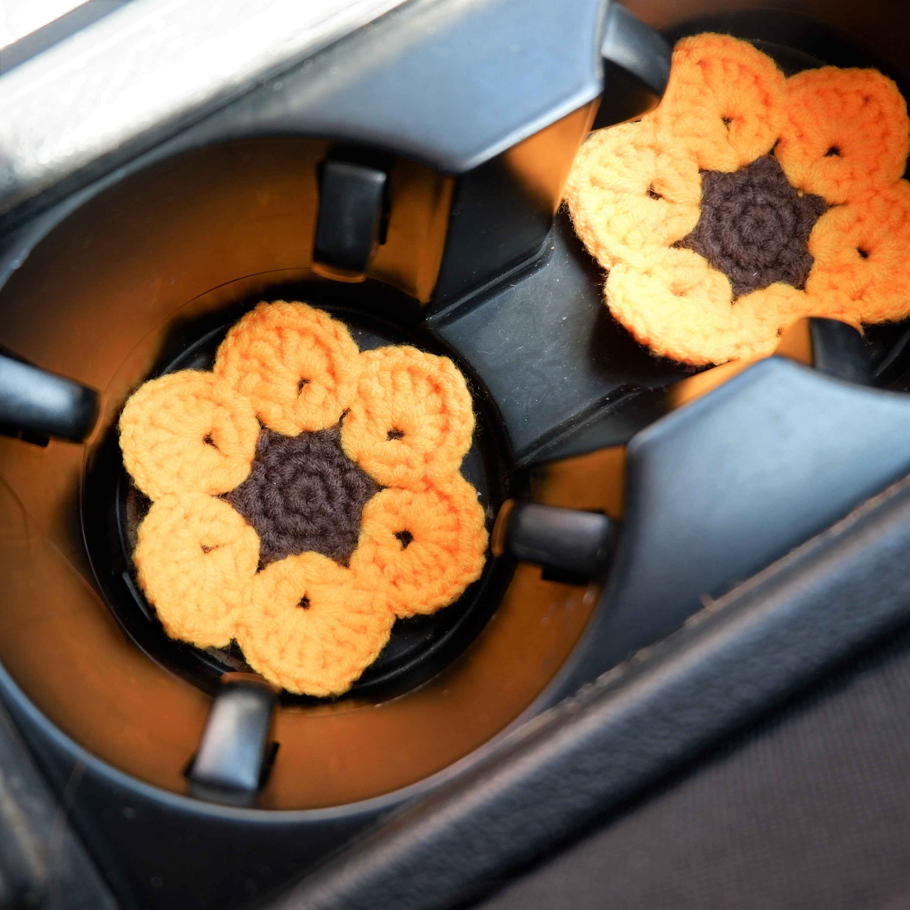 Set of 2 Crochet Sunflower Car Drink Coasters