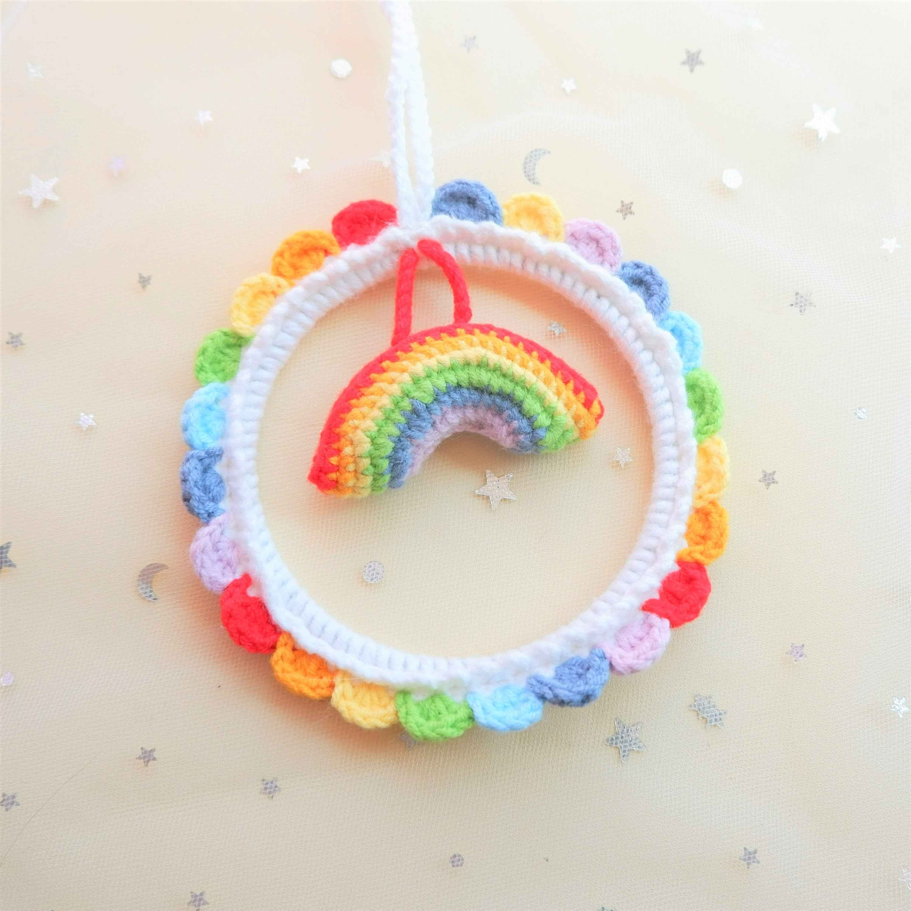Crochet Car Mirror Hanging Accessories- Rainbow